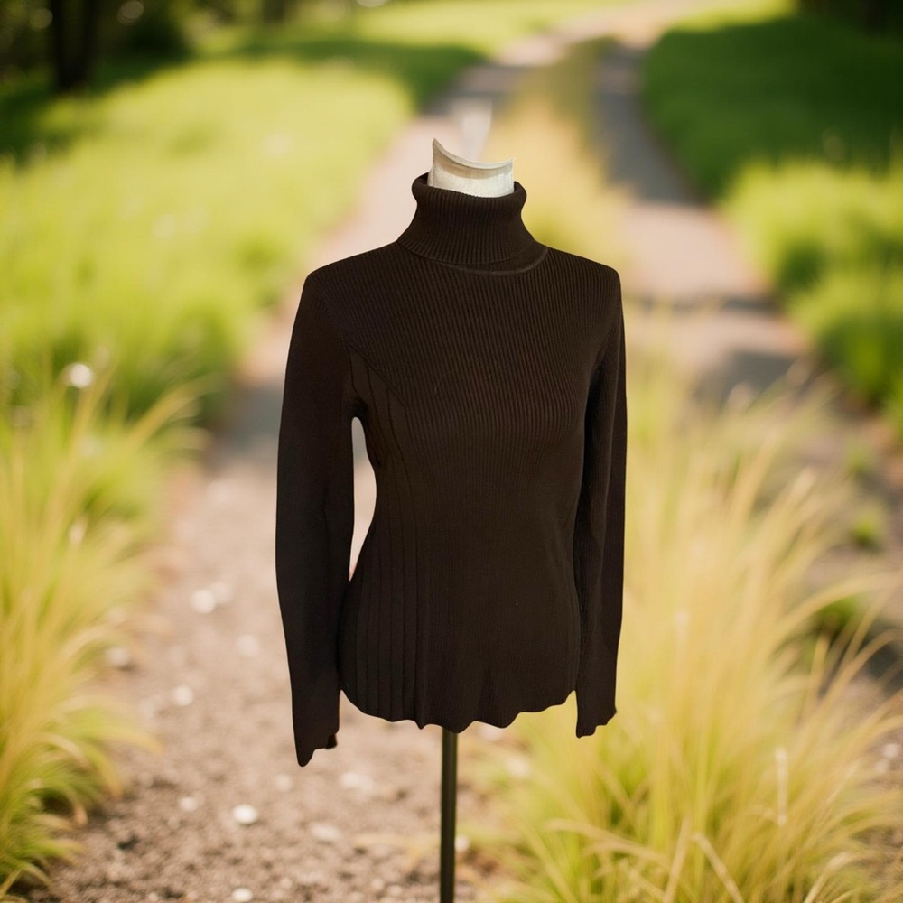 Unbranded chocolate brown ribbed design turtleneck sweater stretch size small - Picture 15 of 16